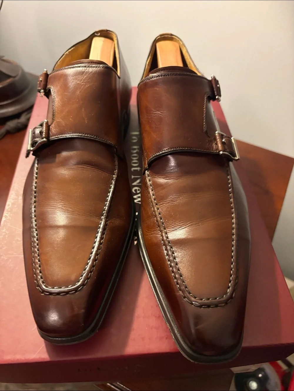 Magnanni Brown Double Monk Strap Leather Shoes